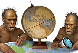 Neanderthals looking a a map 